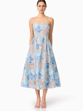 ELLIATT NWT XL Strapless Blue Floral A-Line Midi Dress